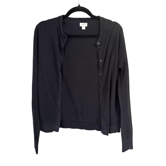 J.Crew Women Small Black Button-Up Cardigan Sweater Long Sleeve Lightweight Knit - Picture 1 of 8